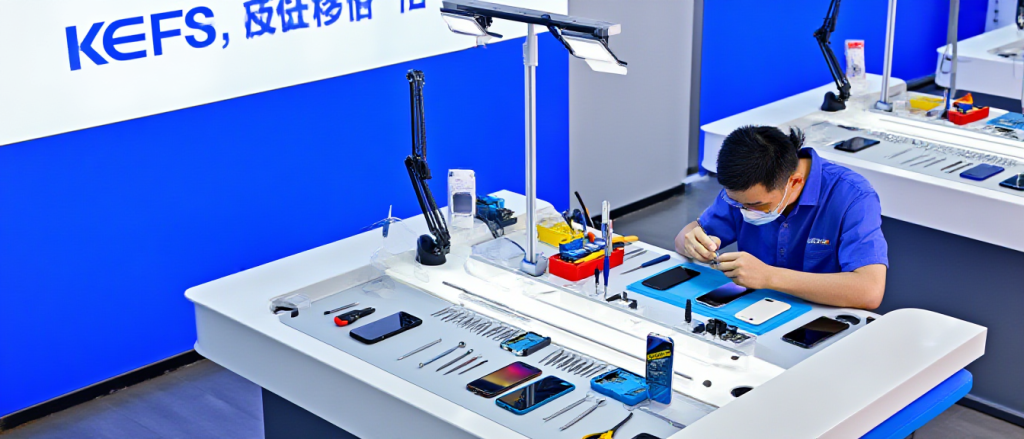 Professional phone repair service workspace