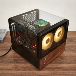 Custom PC Build Ryzen 7 3600X RTX 3060 Ti 16GB RAM 512GB SSD cube case with wood finish