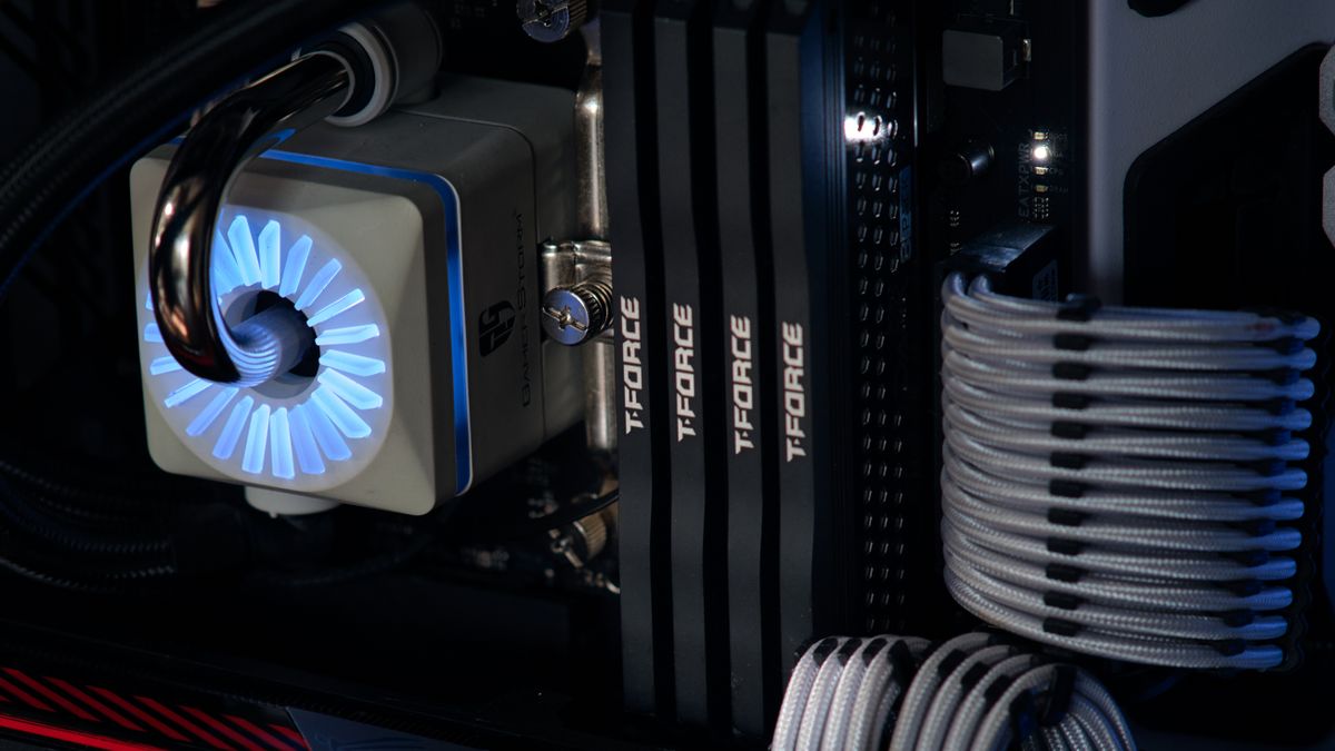 Inside a stress-tested gaming PC build with cooling and components visible